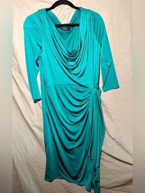 Tadashi Collection Draped Long-Sleeve Midi Dress with Side Gather